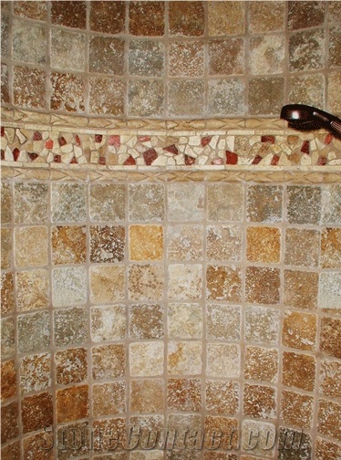 Noce Travertine Tumbled Tiles Shower Wall
