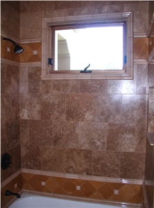 Noce Travertine Tumbled Tiles Shower Wall