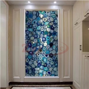 Blue Agate Semiprecious Stone for Background Wall