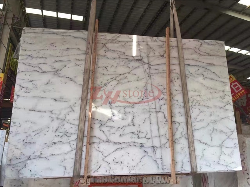 Fine Lines Chinese Snow White Marble Slabs Classic Tile