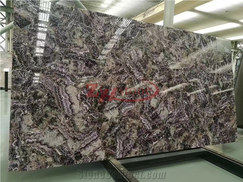 Lilac Grystal Semiprecious Stone Laminated with Glass for Countertop