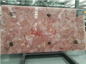 Pink Agate Semiprecious Laminated with Glass for Wine Bar Decoration