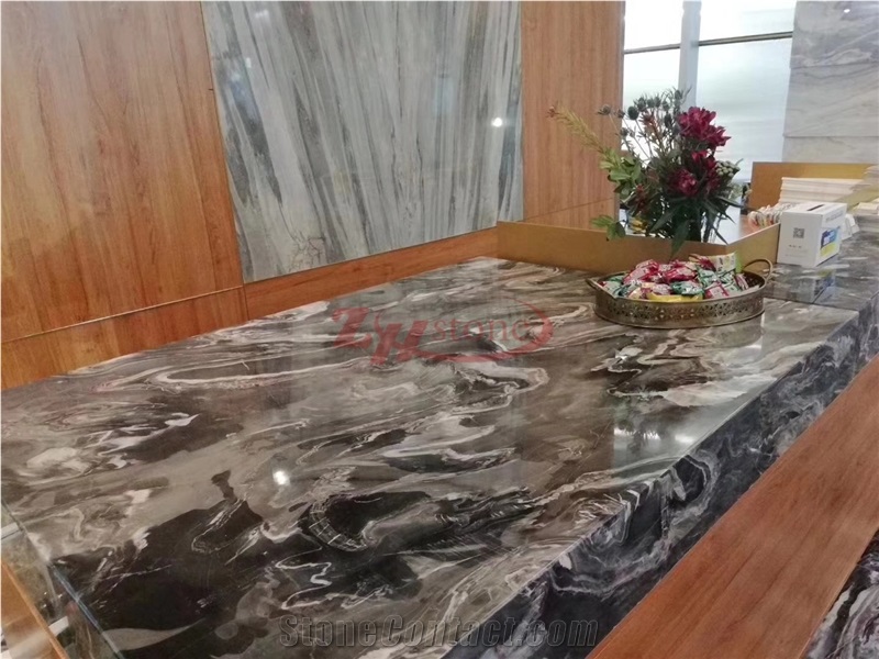 Polished Magma Black Marble Table for Living Room