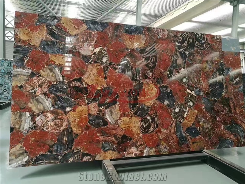 Red Jasper Semiprecious Stone Gemstone Laminated Panels with Glass