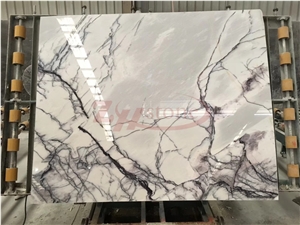 White Surface with Black Line Milas New York Lilac Marble Slabs
