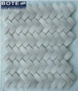 White Vein Marble Basketweave Mosaic Wall Decoration Medallion Design