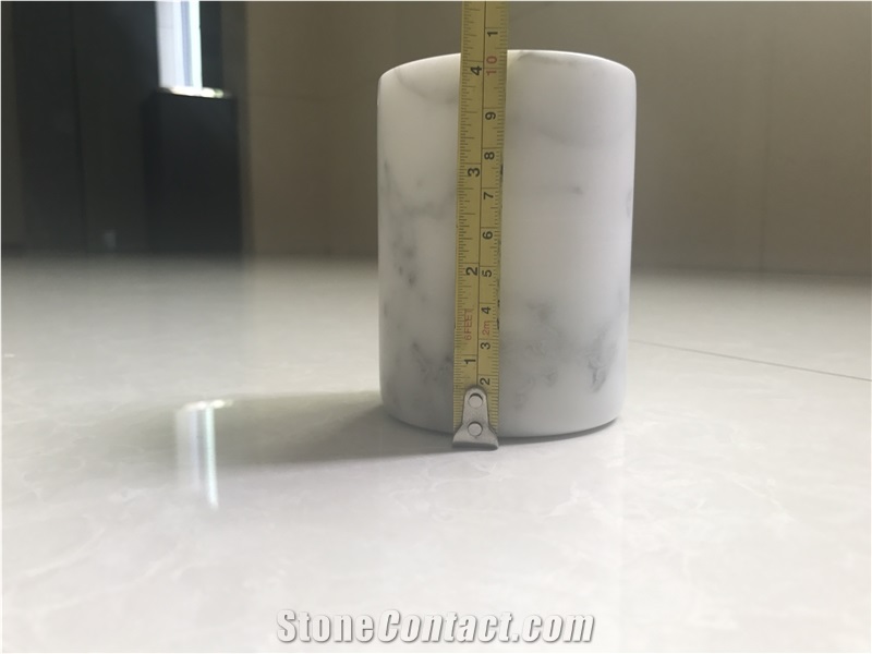 Carrara White Marble Candle Holder,Honed Surface Canister for Bathroom