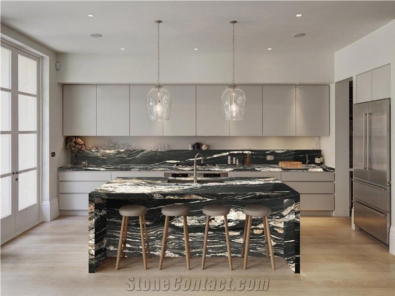 Granite Black Fusion Peninsula, Black Granite Countertop Kitchen Island