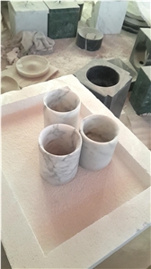 White Marble Honed Candle Holder or Canister as Bathroom Accessories
