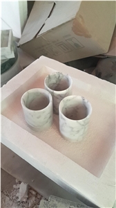White Marble Honed Candle Holder or Canister as Bathroom Accessories
