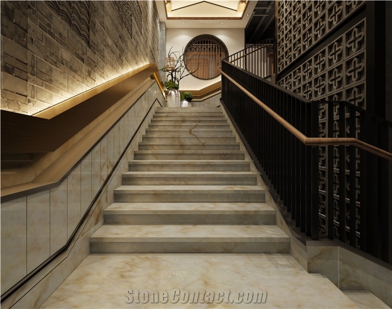 Cheapest China White Jade Onyx Slabs Yellow Veins Hotel Floor Wall Use