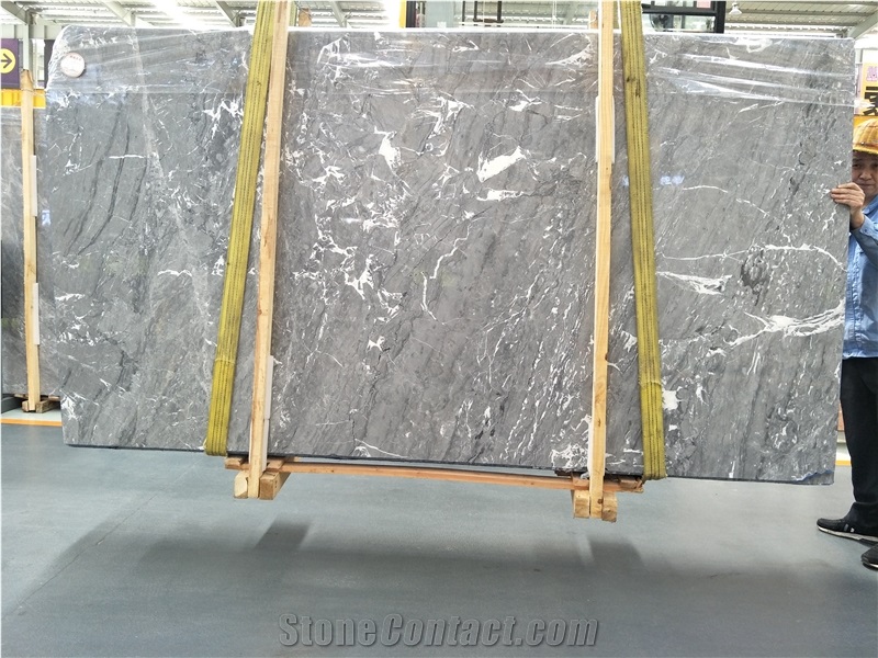 China Cheap Silver Galaxy Light Grey Mink Marble White Vein Line Slabs