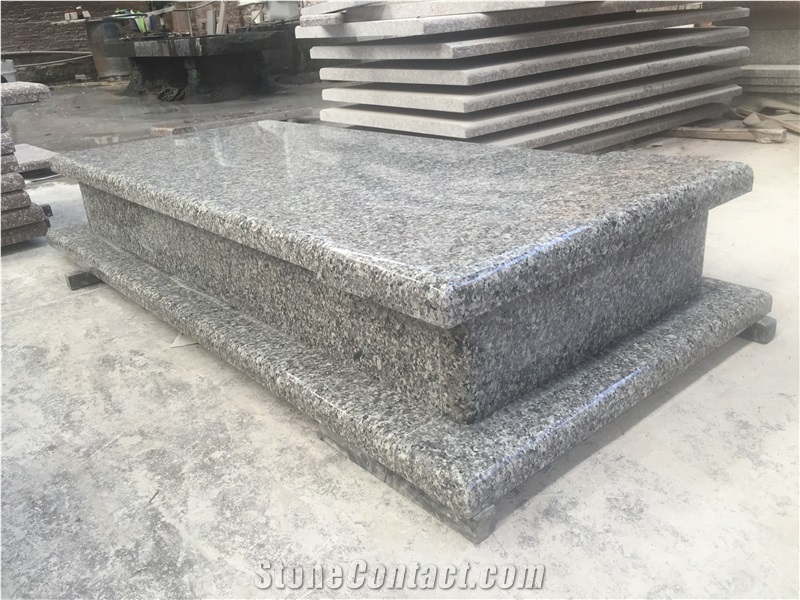 China Swan Grey Blue Granite Engraved Tombstone Wave Cover Slab Single