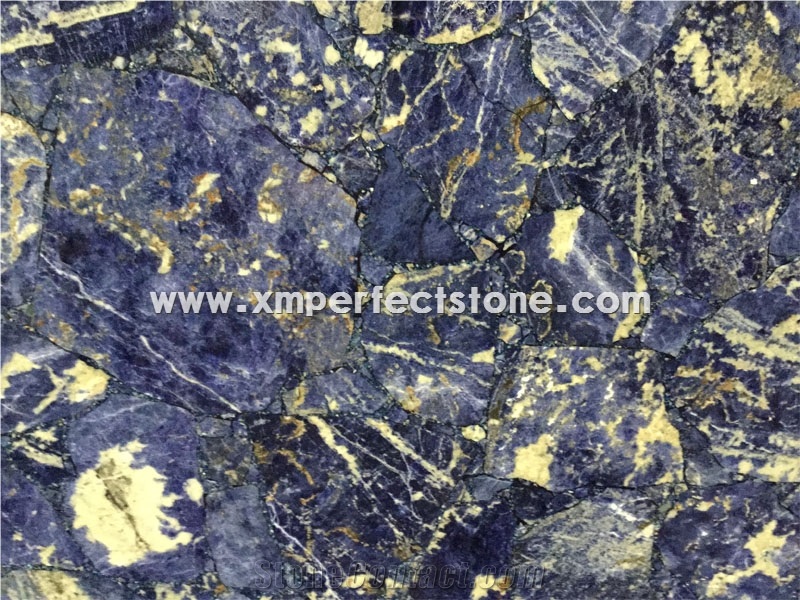 Blue Cloisonne Onyx/Transparent Dark Blue Semipecious Stone Slabs&Tile