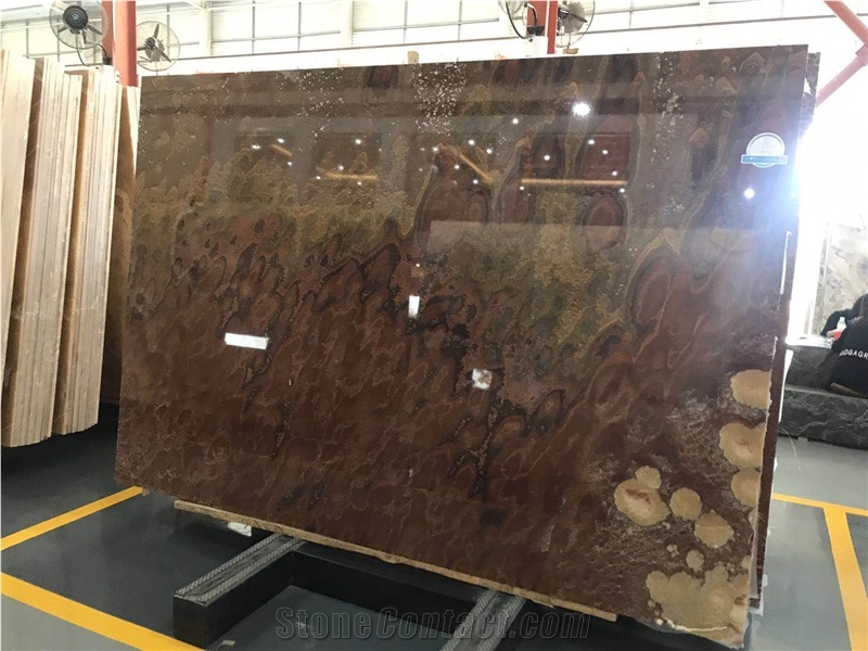Brown Backlit Onyx Slabs Pattern for Feature Wall Cladding Building