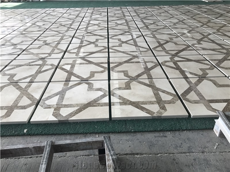 China Multicolor Marble Water Jet Medallion,Square Flooring Tiles