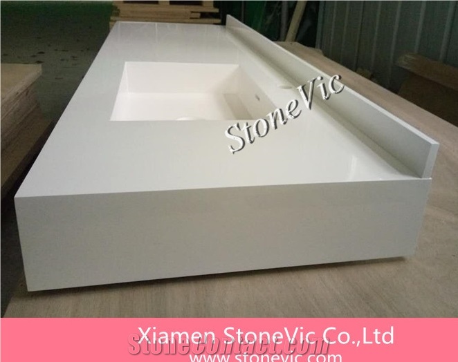 China Solid Surface,Super White,Artificial Quartz Kitchen Countertops with Basin