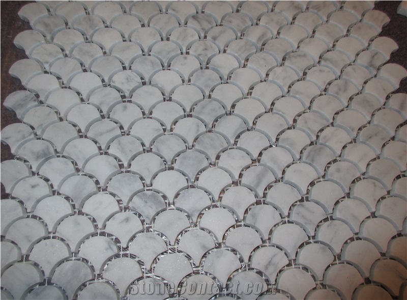 Polished White Bianco Carrara Marble Mosaic Tiles For Wall 