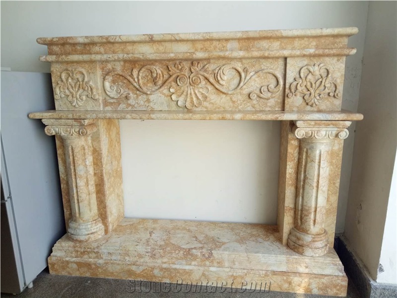 Golden Yellow Marble Fireplace Mantel, Chinese Yellow Marble Fireplace