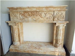 Golden Yellow Marble Fireplace Mantel, Chinese Yellow Marble Fireplace