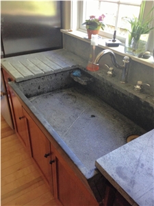 Refurbished Soapstone Farm Sink with Drainboard, Kitchen Top