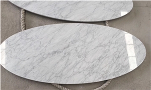 Ellipse Table Top, Bianco Carrara White Marble Table Top