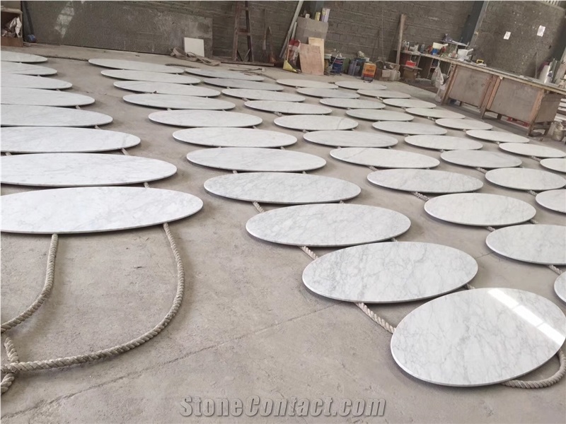 Ellipse Table Top, Bianco Carrara White Marble Table Top