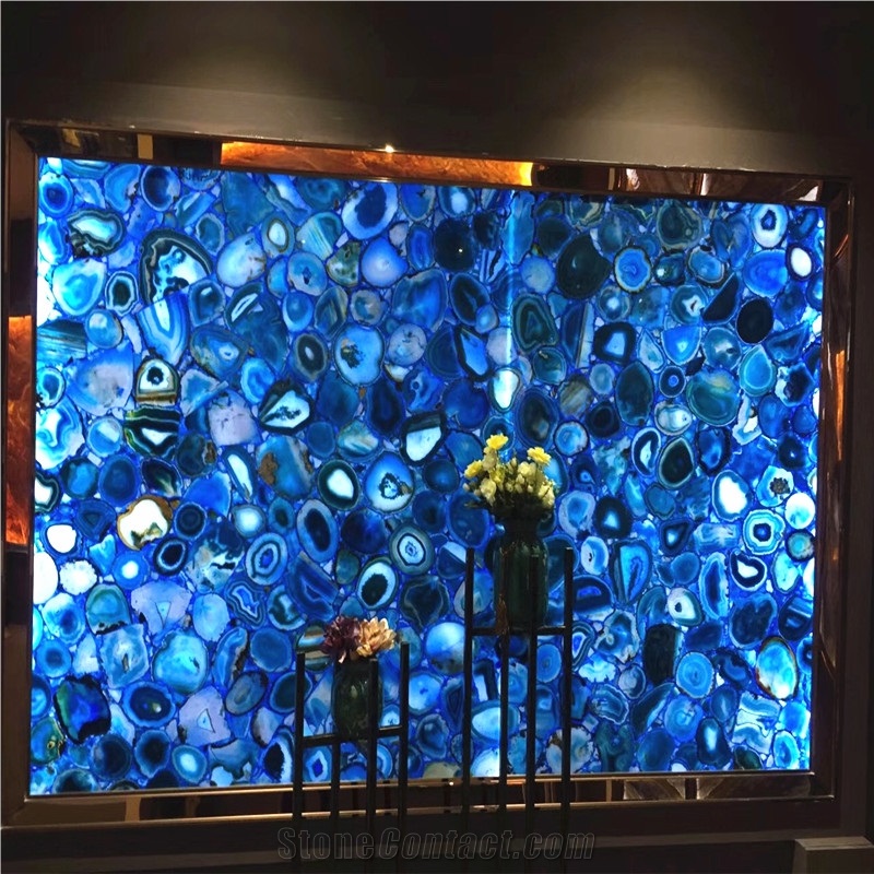 Agate Blue Wall Panel,Blue Semiprecious Stone Round Tomato Design
