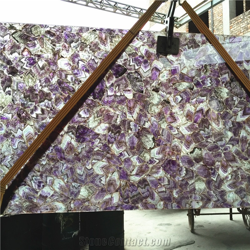 Dark Lilac Purple Amethyst Semiprecious Stone Villa Interior Design