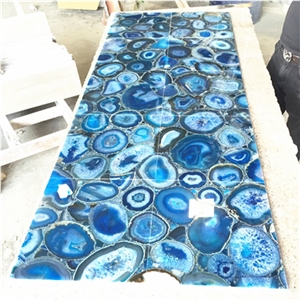 Luxury Natural Stone Backlit Blue Agate Gemstone Wall Tile 12"X12"