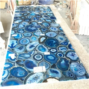 Luxury Natural Stone Backlit Blue Agate Gemstone Wall Tile 12"X12"