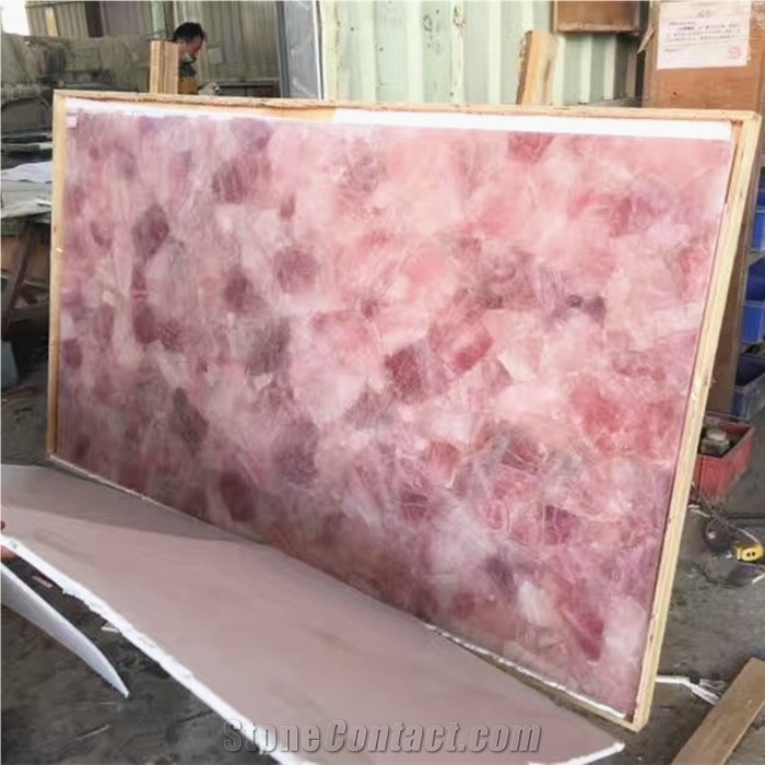 Natural Gemstone Pink Quartz Artificial Pink Coral Semiprecious Stone Slabs