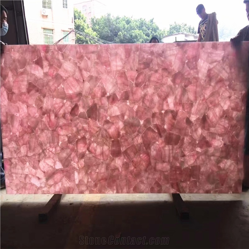 Pink Agate Gemstone Slabs,Flower Pink Quartz Semiprecious Stone Slabs,Rose Quartz Slab