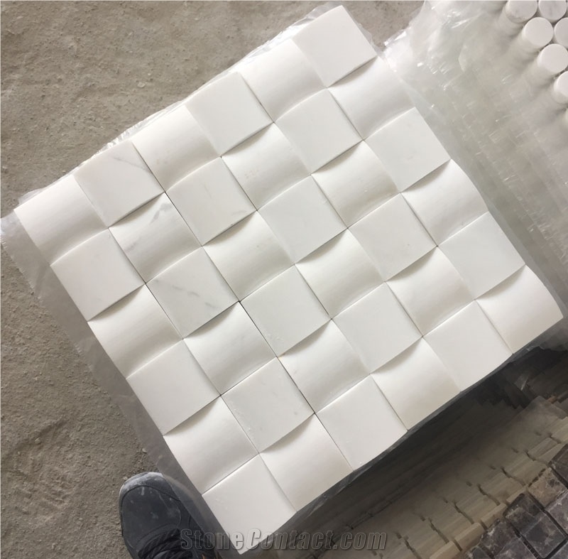 Custom Shaped Wall Backsplash Tile Designs White Marble 3d Mosaic
