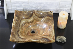 Brown Dragon Onyx Square Sink Drop-In Wash Basin
