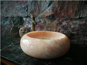 China Honey Onyx Round Basins,Yellow Onyx Bathroom Sink