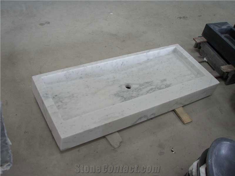 Chstone Guangxi Carrara White Marble Rectangle Wash Bowls Bthroom Sink