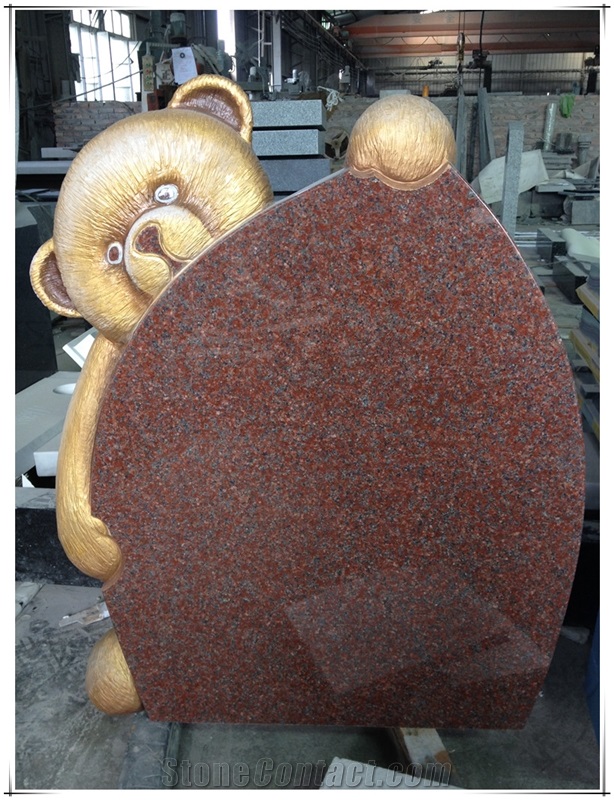 Natural Imperial Red Granite Engraved Bear Pet Hedstone Monuments