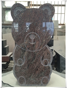 Natural Imperial Red Granite Engraved Bear Pet Hedstone Monuments