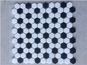 Yugoslavia White & Nero Marquina / Marble Honeycomb Panel Mosaic