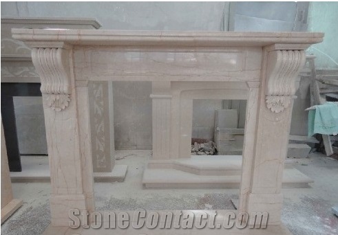 Beige Marble Carved Fireplace Cover, Cheap Customized Hand Carved