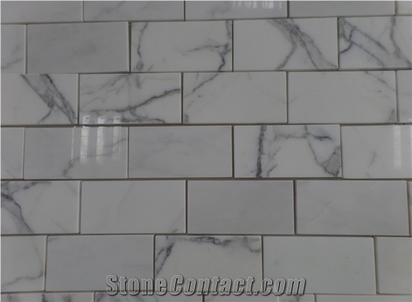 Calacatta White Statuario Carrara Marble Subway Mosaic Brick Wall Tile