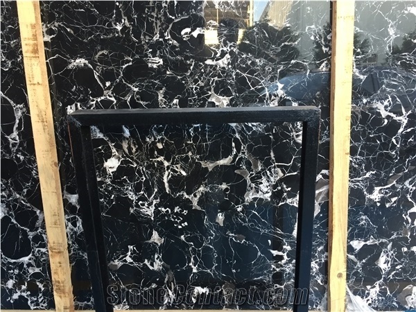 China Ice Black Marble Slabs with Fantastic Color and Good Polished
