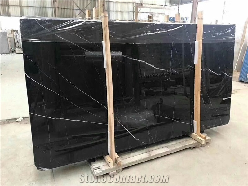 China Nero Marquina,Black Marble Floor Tiles with Acide Surface