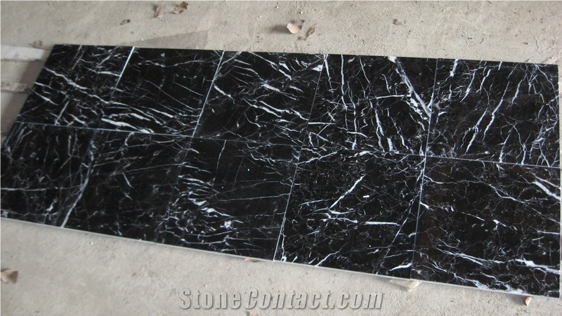 China Nero Marquina Marble,Black Marble with Striking White Veins Slab