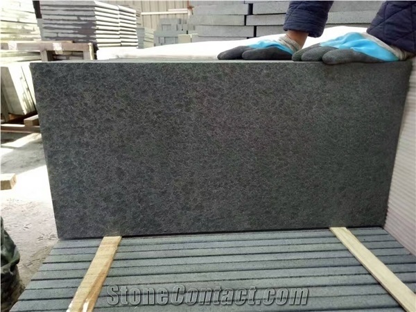 Chinese New G684 Black Granite Slabs &Tiles, Honed & Flamed Finishing
