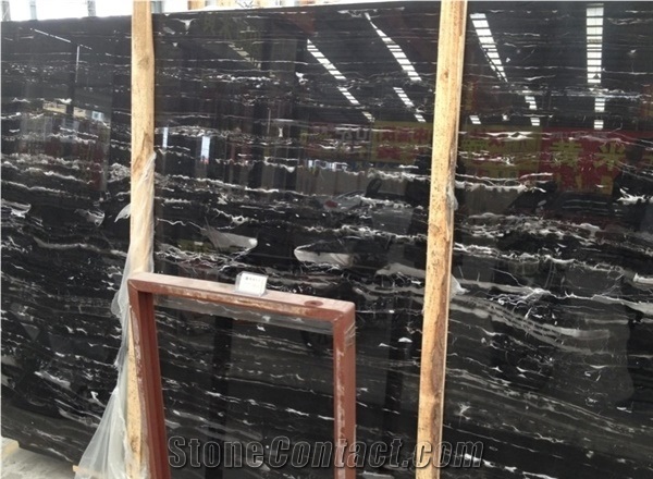 Chinese Silver Dragon Black Marble with White Lines/Veins for Covering
