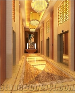 Golden Travertine Polished Surface, Hotel Wall and Floor Tiles & Slabs