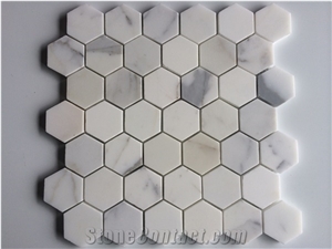Hexagon Calacatta Gold Marble Mosaic Tiles for Bathroom Floor Cover