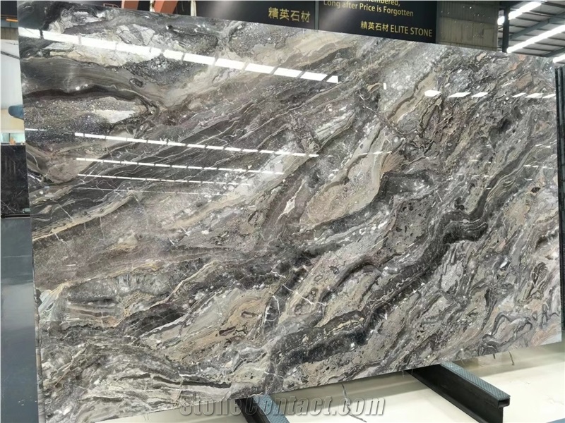 Multicolor Dark Grey Marble Big Size Slab Wall Covering Book Matched